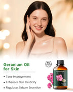 Mumianhua 100% Pure Geranium Essential Oil Natural Geranium Oil for Skin, Diffuser, Massages, DIY, Skin, Hair, Bath, Aromatherap