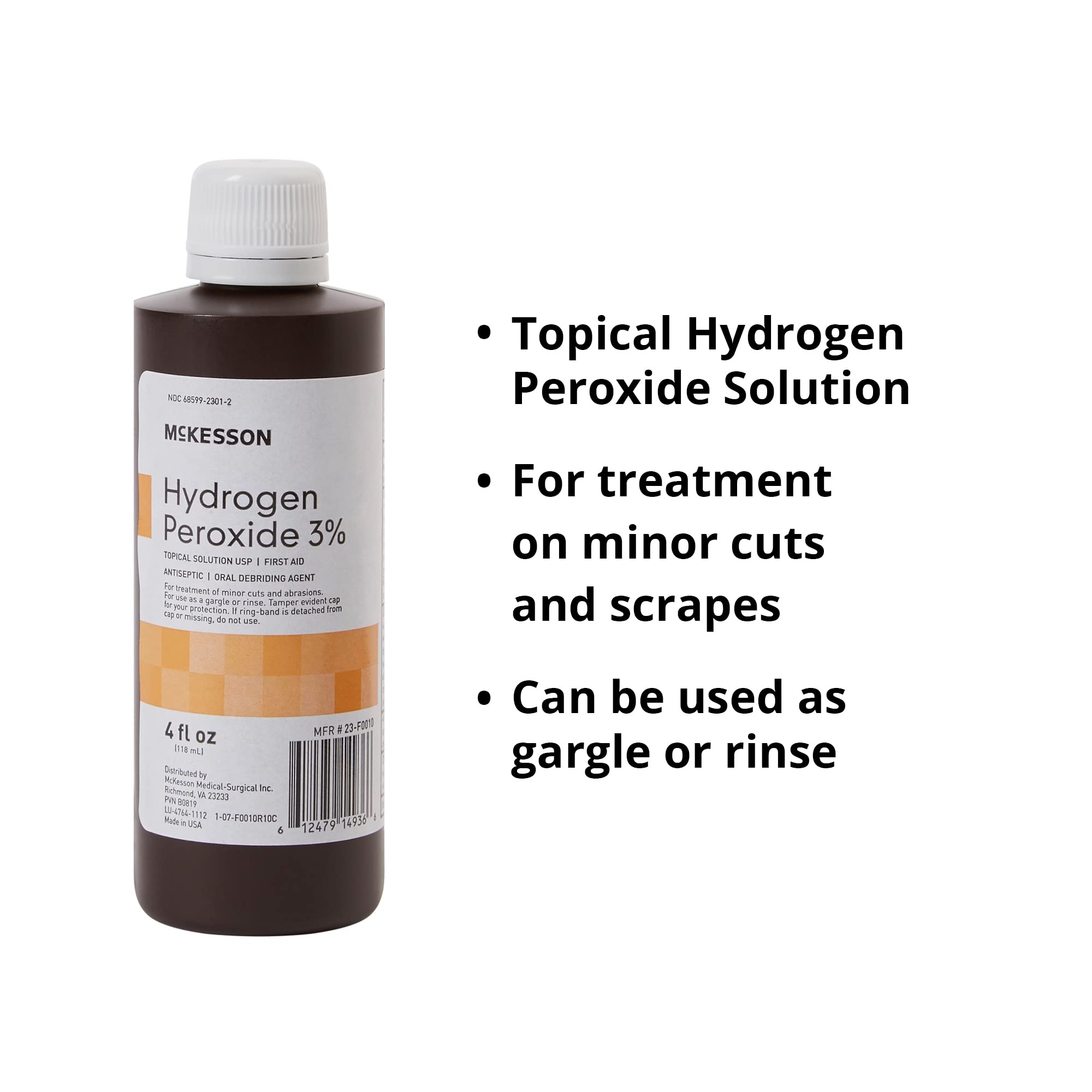 McKesson Hydrogen Peroxide 3%, 4 oz [Pack of 1] Topical Solution USP, First Aid Antiseptic, Oral Debriding Agent