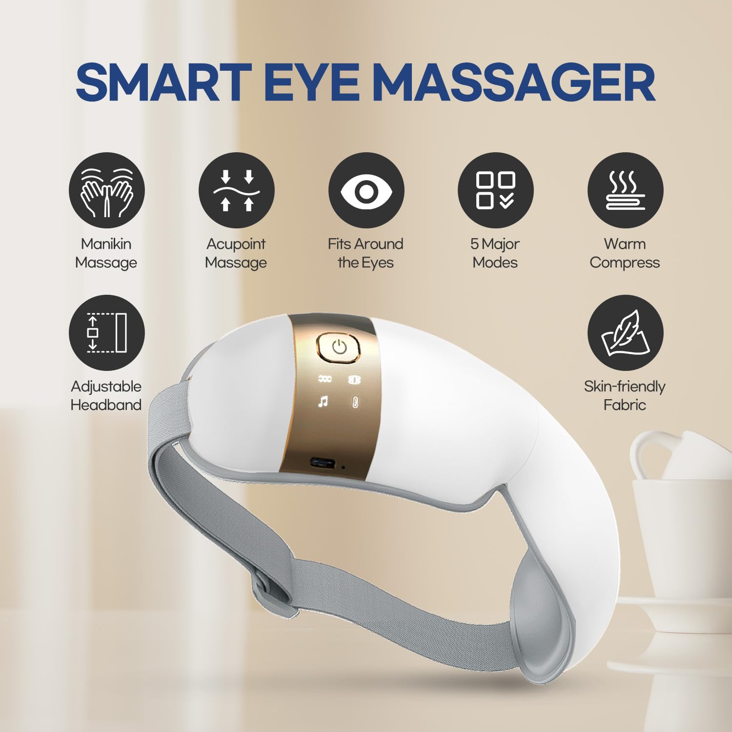 HubiCare Eye Massager with Heat, Gifts for Women/Men, Heated Eye Mask with Compression and Bluetooth Music for Migraine Relief,