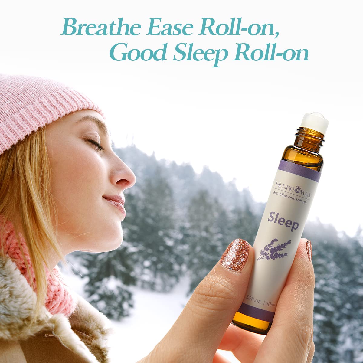 HERBROMAS Aromatherapy Essential Oils Roll On Set, Natural Pre-diluted Blend Oils for Skin Use, Relaxation Gift for Women & Men,