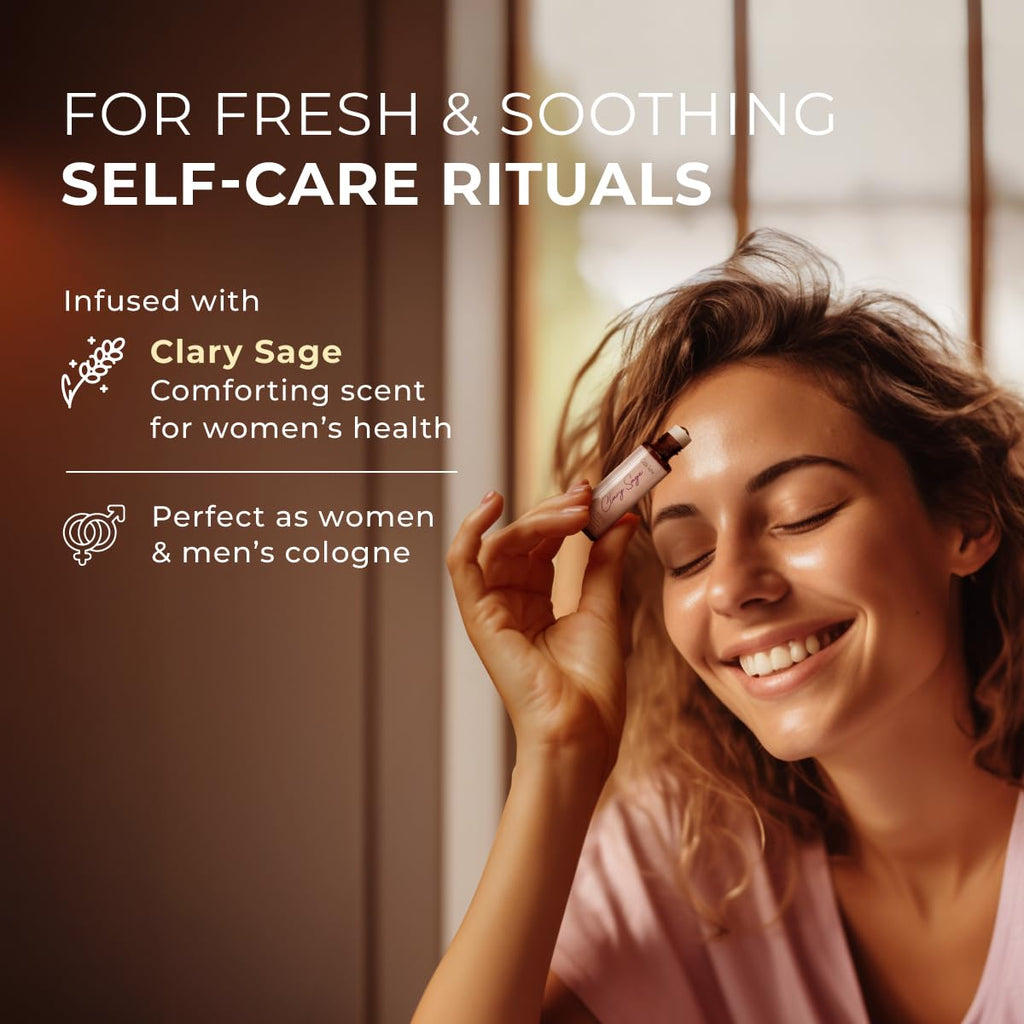 Gya Labs Clary Sage Essential Oil Roll on for Skin Nourishing, 100% Pure Natural Aromatherapy Oil Roller, Soothing & Balancing,