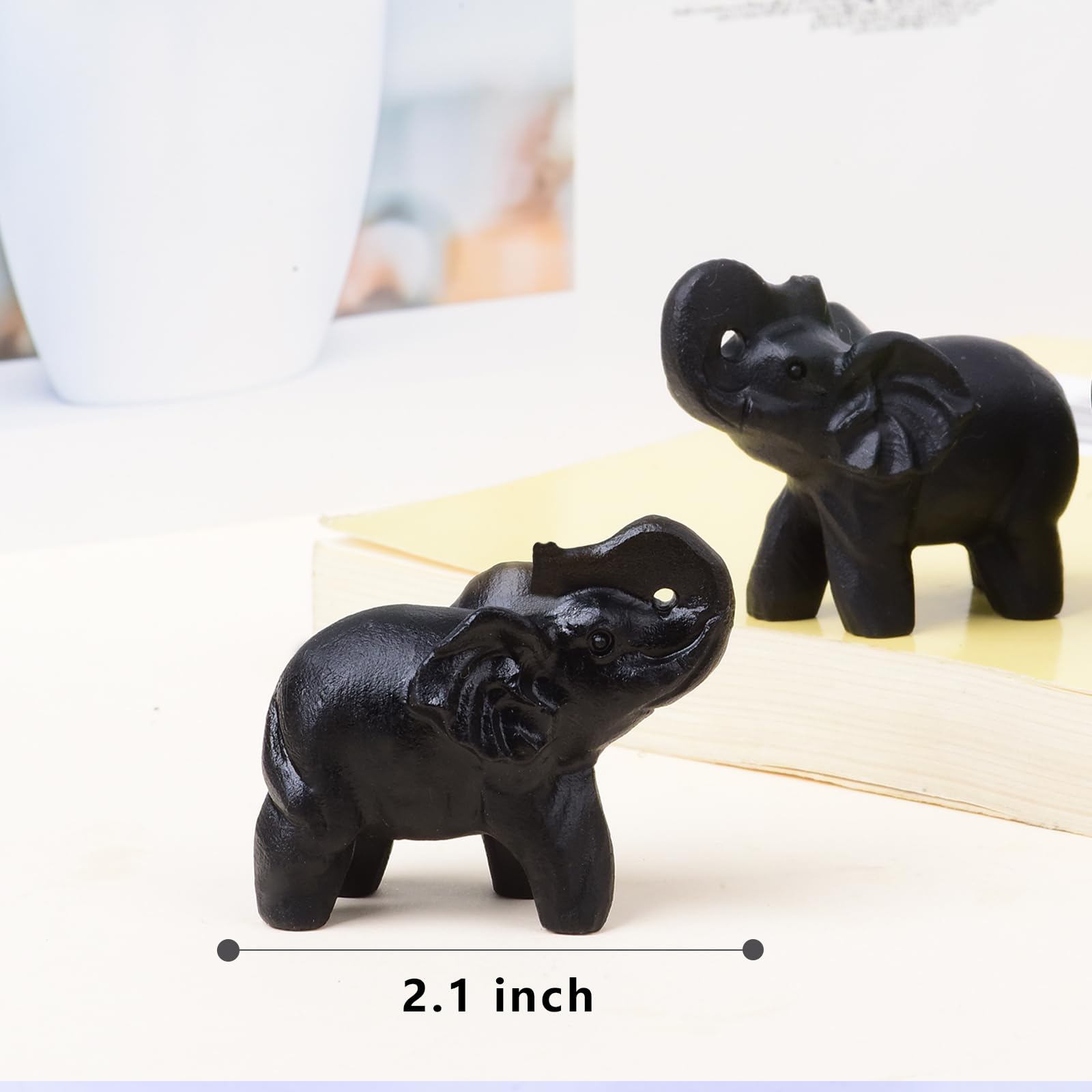 Ytbeoxk 2.1 Inch Black Obsidian Elephant Crystals Decor, Healing Crystal Cute Figurines, Black Elephant Gemstones Decorations St