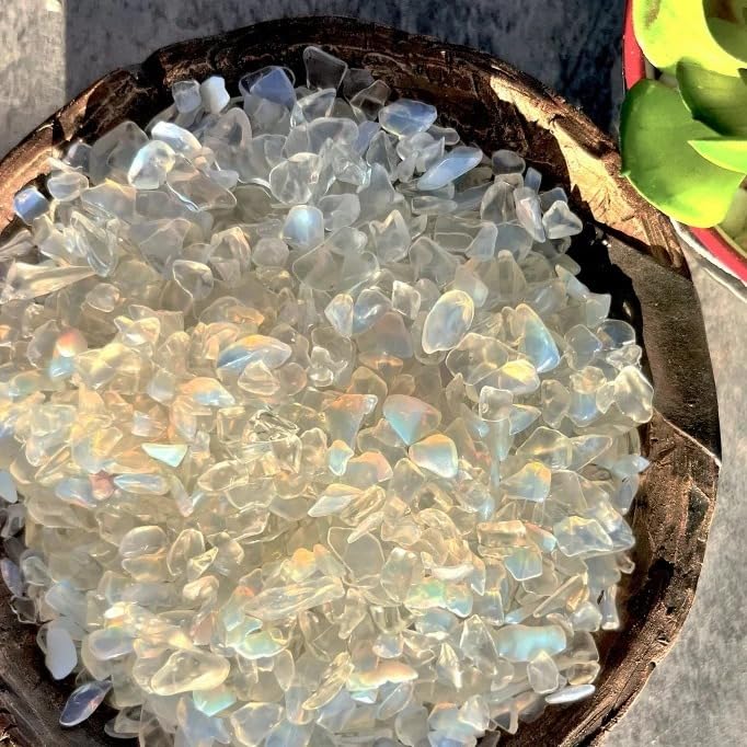 Indian Consigners Natural Crushed Polished Tumbled Gem Stone Chips, Decoration & Healing Crystals (White Opal)