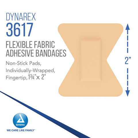 Dynarex Fabric Adhesive Bandages - Sterile & Flexible Fabric Bandages for Wounds - Non-Stick Pads - Individually-Wrapped First A