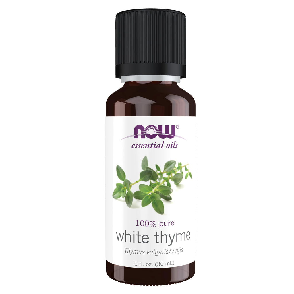 NOW Essential Oils, White Thyme Oil, Empowering Aromatherapy Scent, Steam Distilled, 100% Pure, Vegan, Child Resistant Cap, 1-Ou