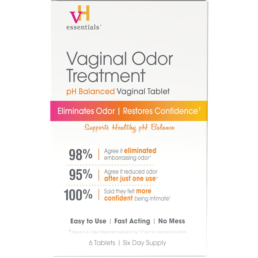 vH essentials Vaginal Odor Treatment - pH Balanced Vaginal Suppositories - 6 Tablets With Applicator, White, (667-06)