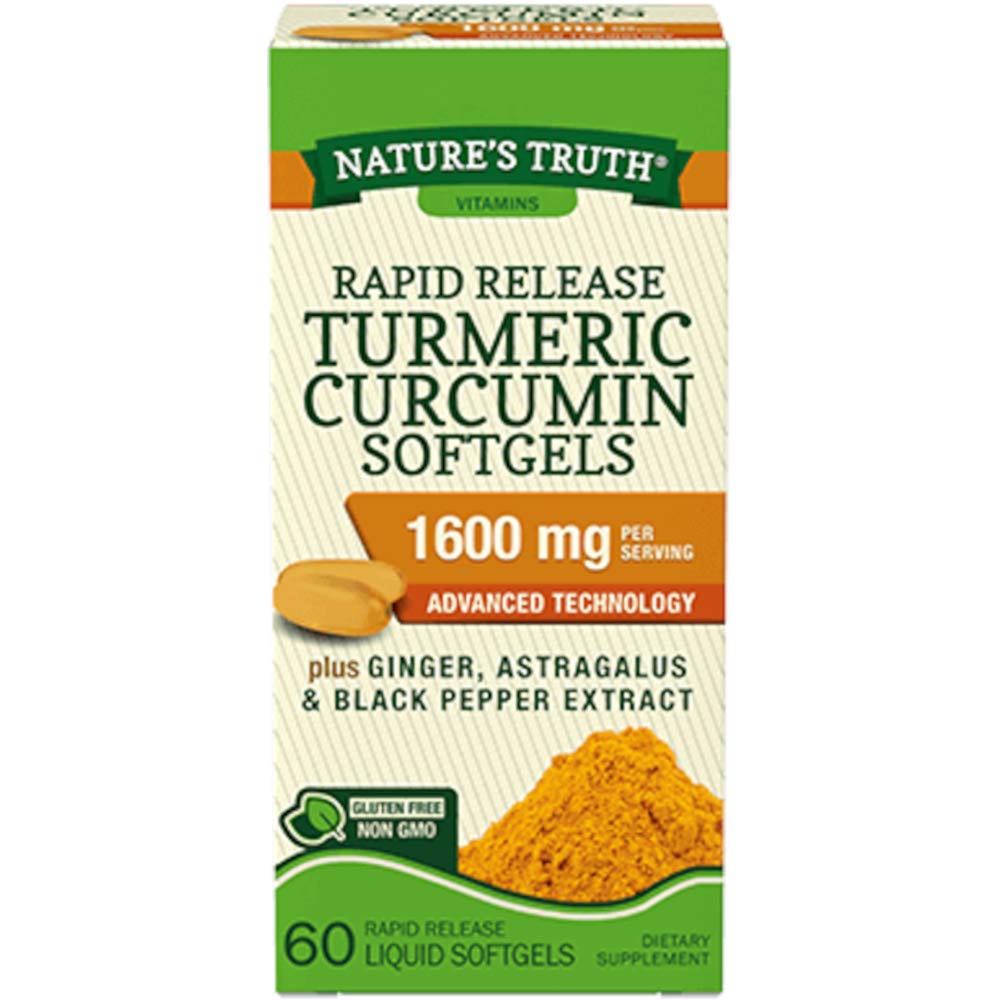 Nature s Truth Rapid Release Turmeric Curcumin Softgels, 1600mg - 60 Liquid Softgels Each (Value Pack of 6)
