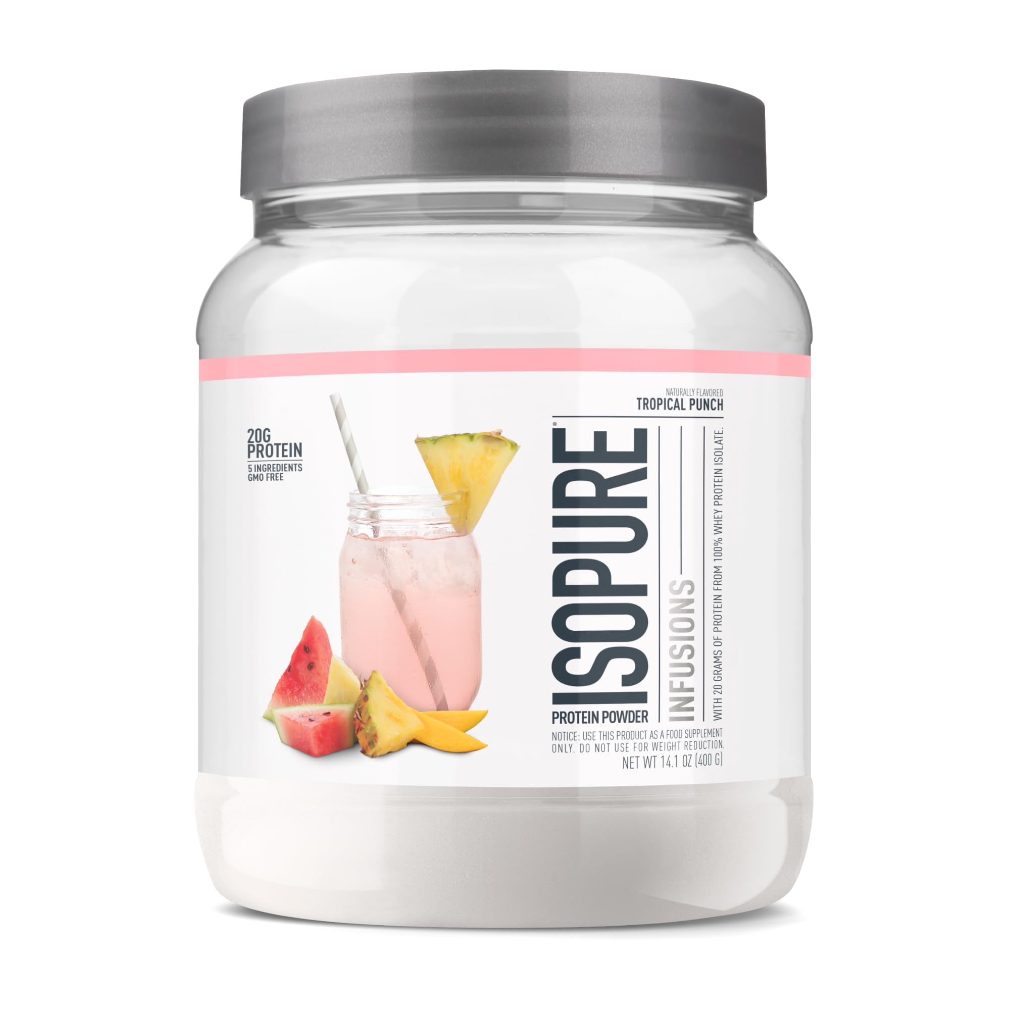 Isopure Protein Powder, Clear Whey Isolate Protein, Post Workout Recovery Drink Mix, Gluten Free with Zero Added Sugar, Infusion