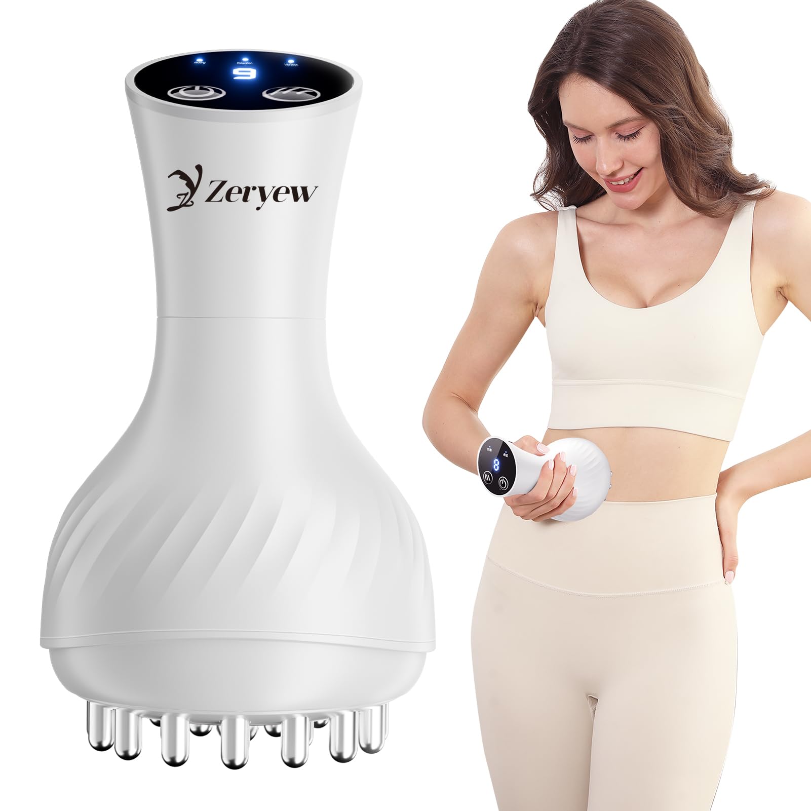ZY ZERYEW 3-in-1 Handheld Lymphatic Drainage Massager with Red Light, Heat & Vibration - Cordless Anti Cellulite Massage Tool fo