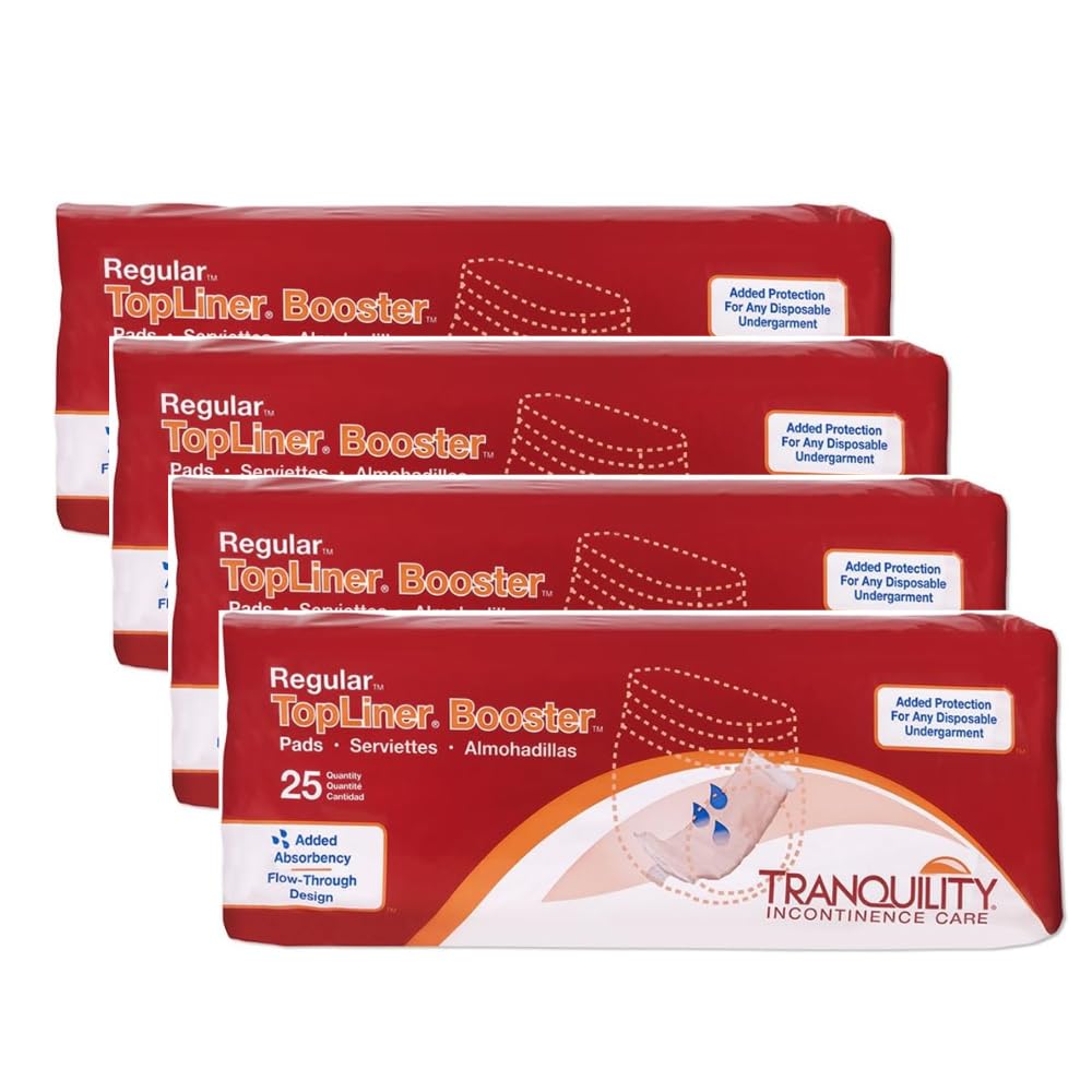 Tranquility TopLiner Disposable Booster Pads, Regular (14 x 4), Flow-Through Design with Adhesive Strip for Max Absorption, Adul