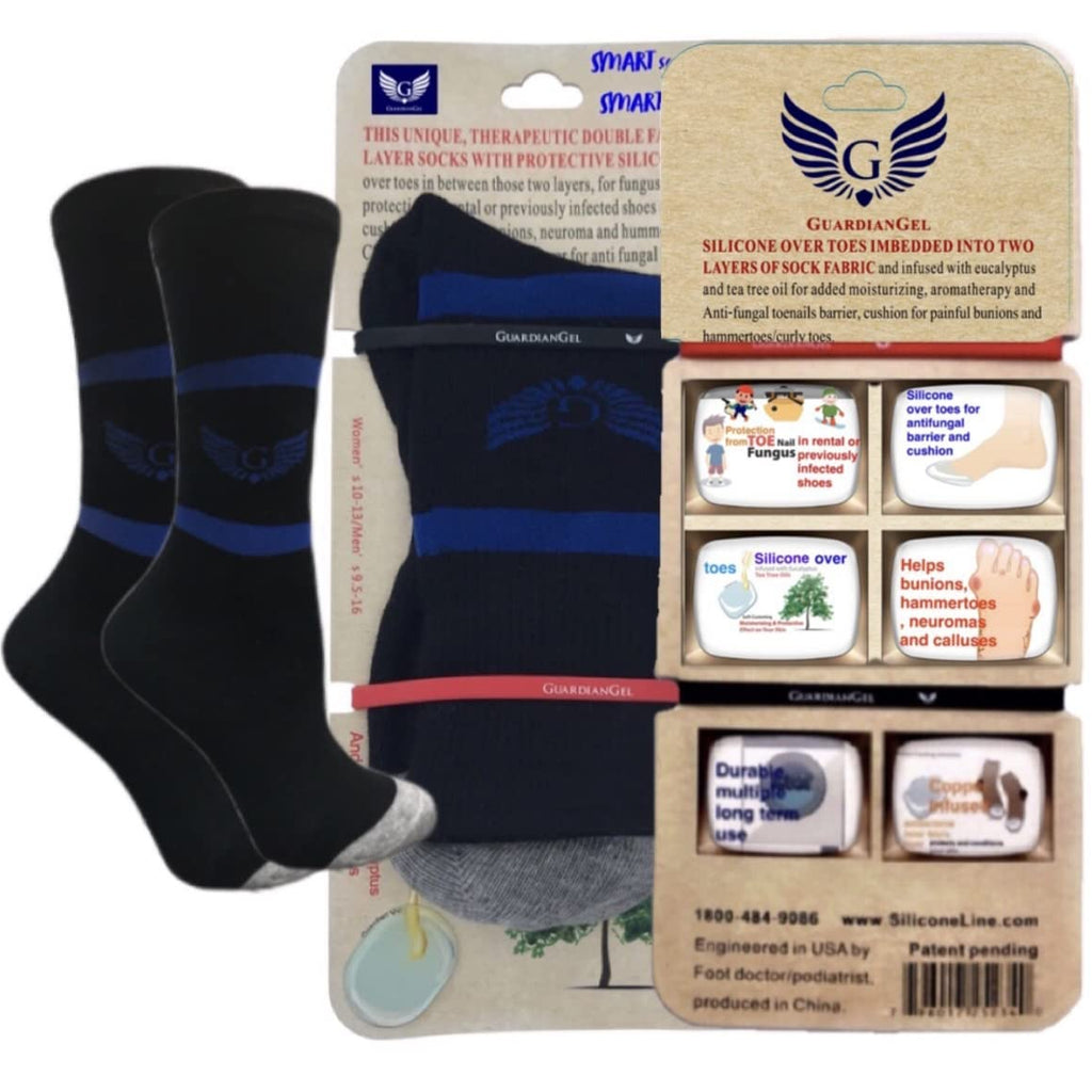 GUARDIANGEL Diabetic Neuropathy Socks, Silicone Cushion Over Toes in Cotton Fabric Layers, toenails Guard, Compression socks, Cu