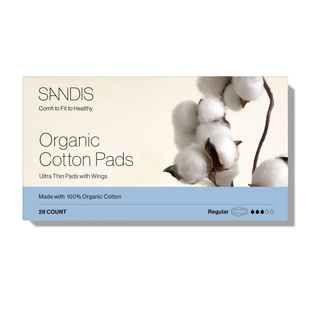 SANDIS Feminine Pad for Women - Regular 28 Count 100% Organic Cotton Ultra Thin with Wings for Periods Menstrual Pads Sanitary N