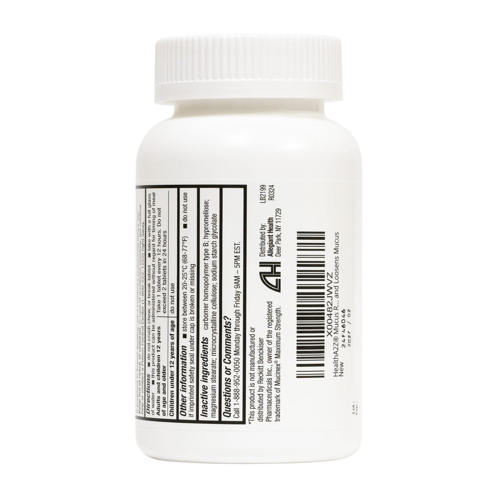 HealthA2Z Mucus Relief | Guaifenesin 1200 mg | 50 Tablets | Maximum Strength | 12 Hour | Expectorant | Relieves Chest Congestion