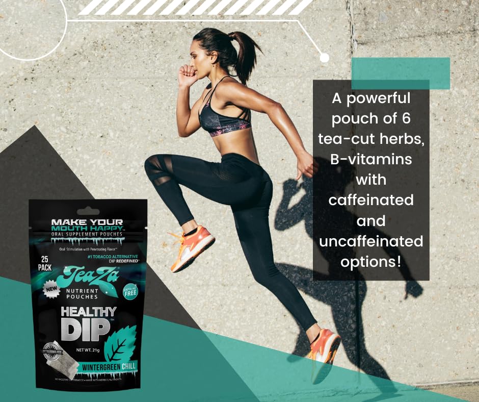 TeaZa Herbal Energy Pouches Tobacco Free Dip Nicotine Free, Smokeless Alternative Snuff Healthy Chewing Dipping Alternative, Win