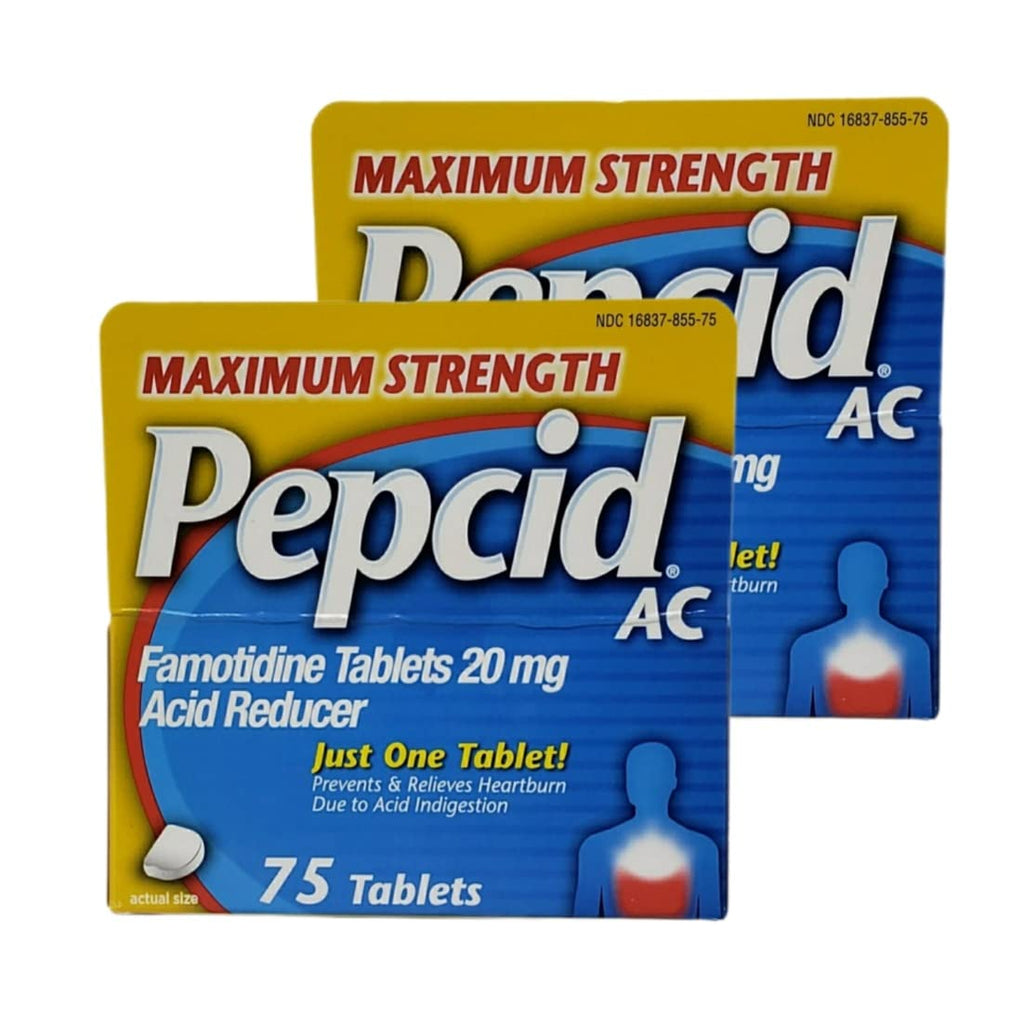 Pepcid AC Maximum Strength - Pack of 2 Boxes - 75 Tablets Per Box - 150 Tablets Total - Prevents & Relieves Heartburn Due to Aci