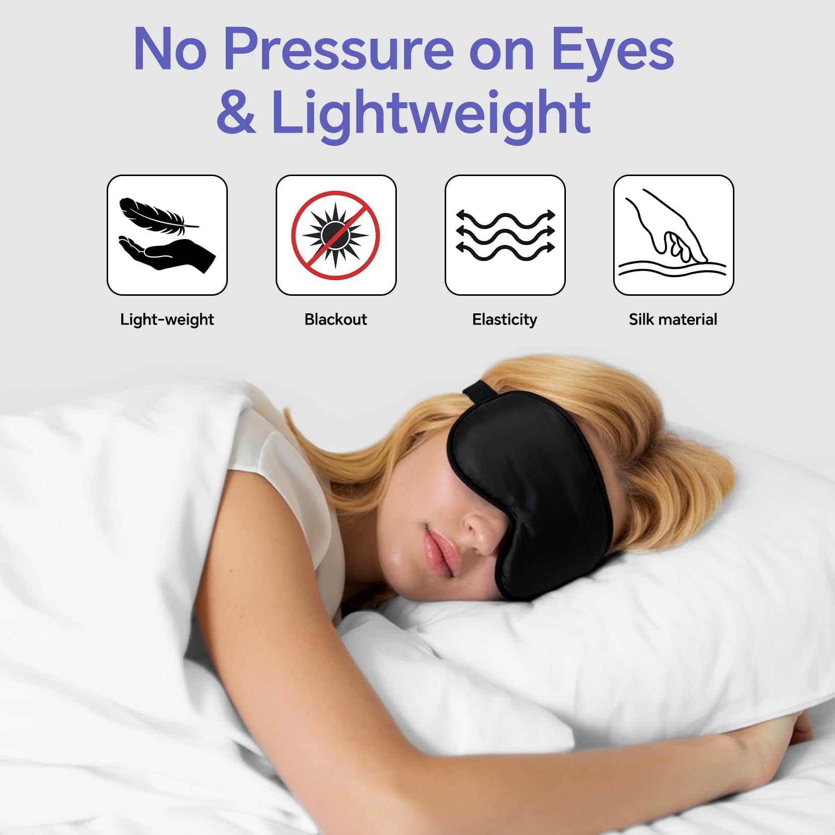 Silk Sleep Mask - 2 Pack Silk Eye Mask for Sleeping, Adjustable Strap, 100% Blackout, Soft Travel & Home Sleep Shade Cover for W