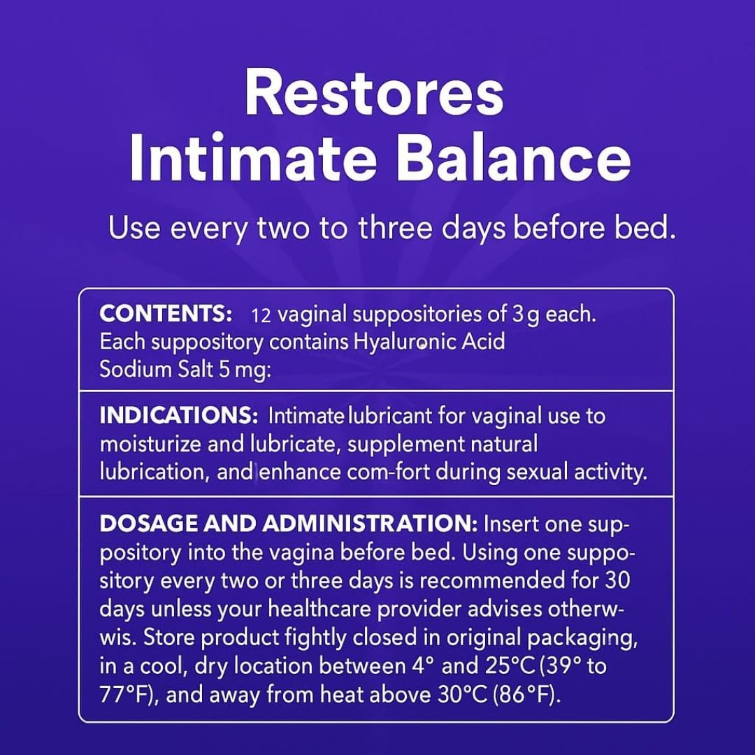 XORYTEN Vaginal Moisturizer for Revarey- 5mg Hyaluronic Acid - Vaginal Dryness, Hormone-Free Soothing Inserts, 12 Suppositories