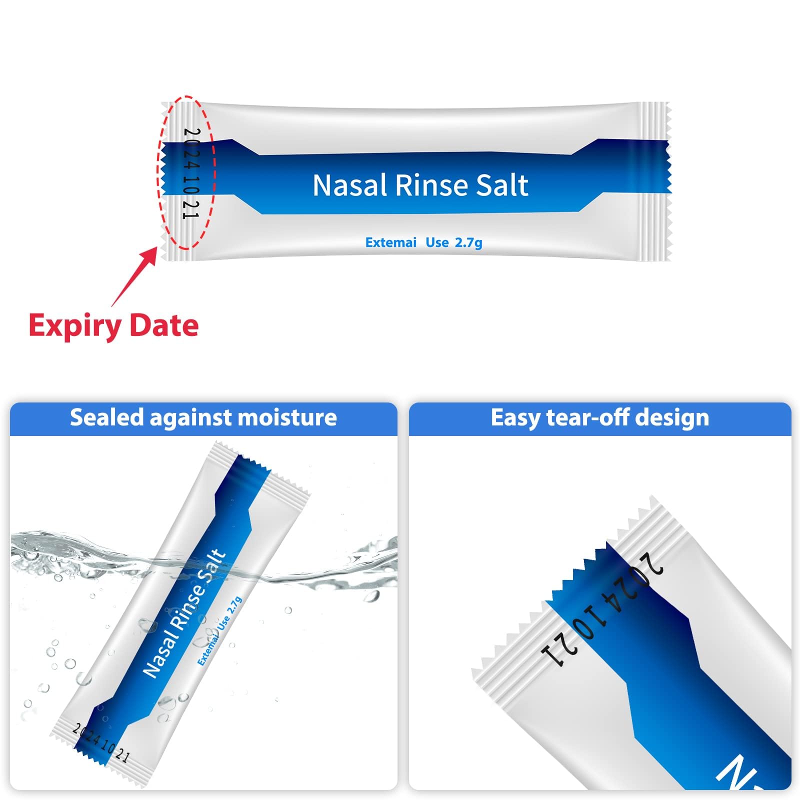 MAOEVER 60 Saline Packets, Neti Pot Salt Packets, Individually Wrapped Saline Packets for Neti Pots, Nasal Irrigation, and Squee
