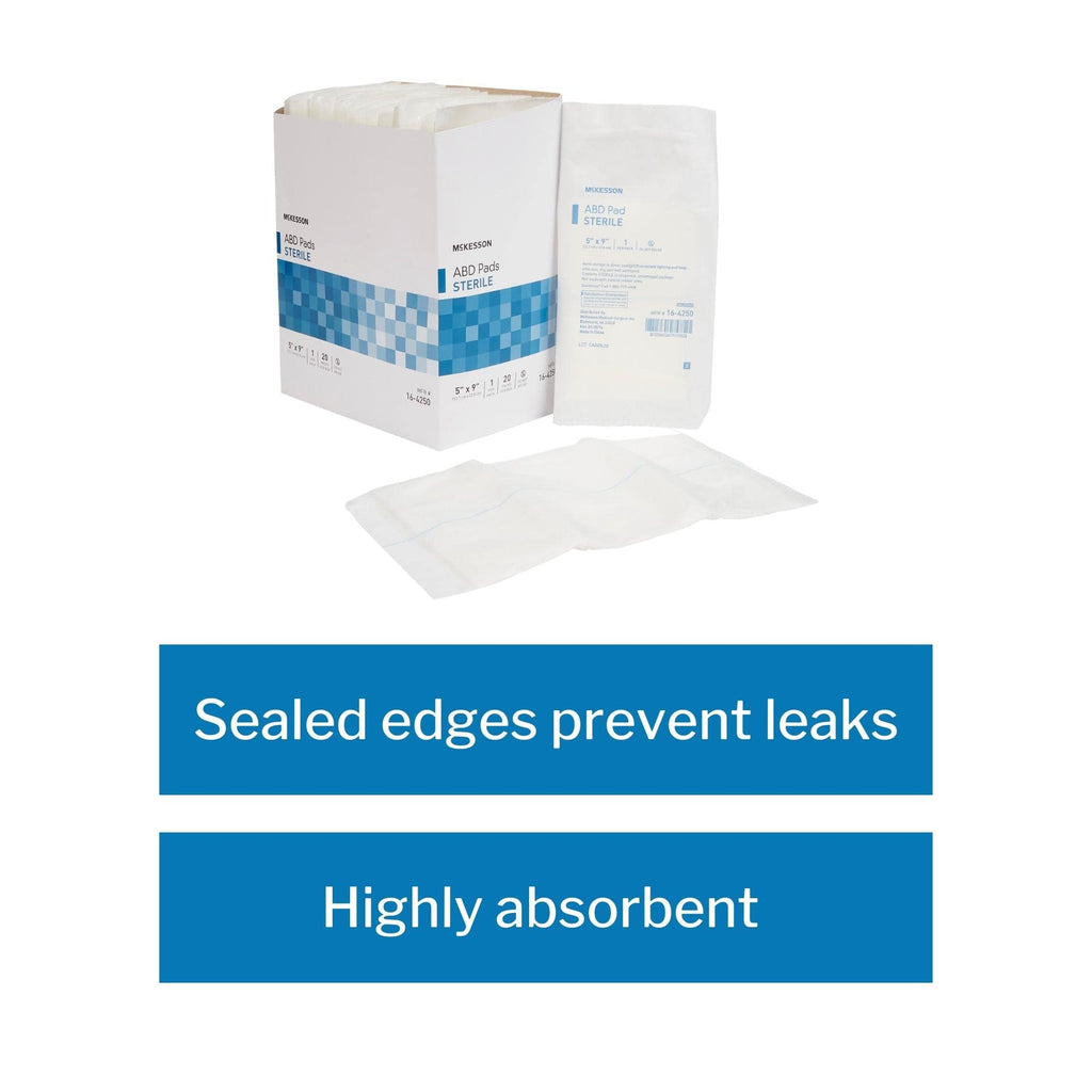 McKesson Abdominal Pads, Sterile, Nonwoven Cellulose, 5 in x 9 in, 20 Count, 6 Packs, 120 Total