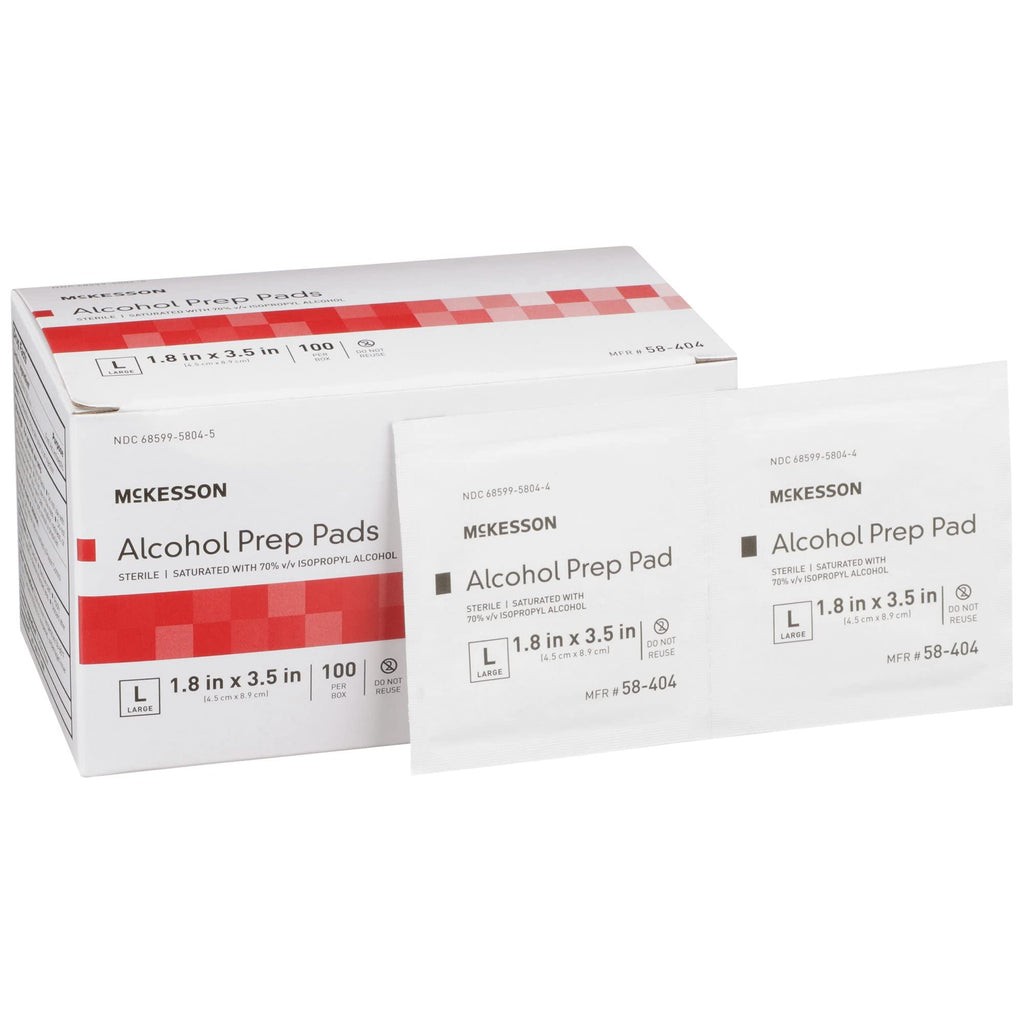 McKesson Alcohol Prep Pads [Pack of 1000] 70% Isopropyl, Individually Wrapped Wipes, Sterile, Medical-Grade, First Aid, Large, 1