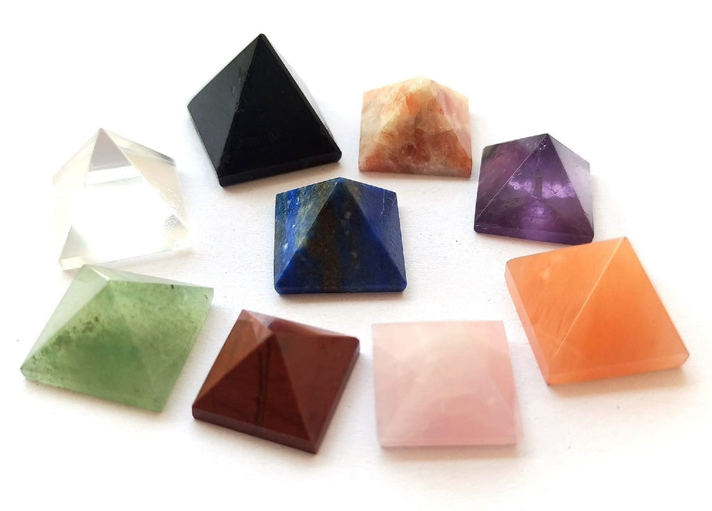 WholesaleGemShop Genius Gemstone Lot of 9 Multi Crystal Mini Pyramid Wellness Healing Psychic Energy Reiki Positive Feng Shui En
