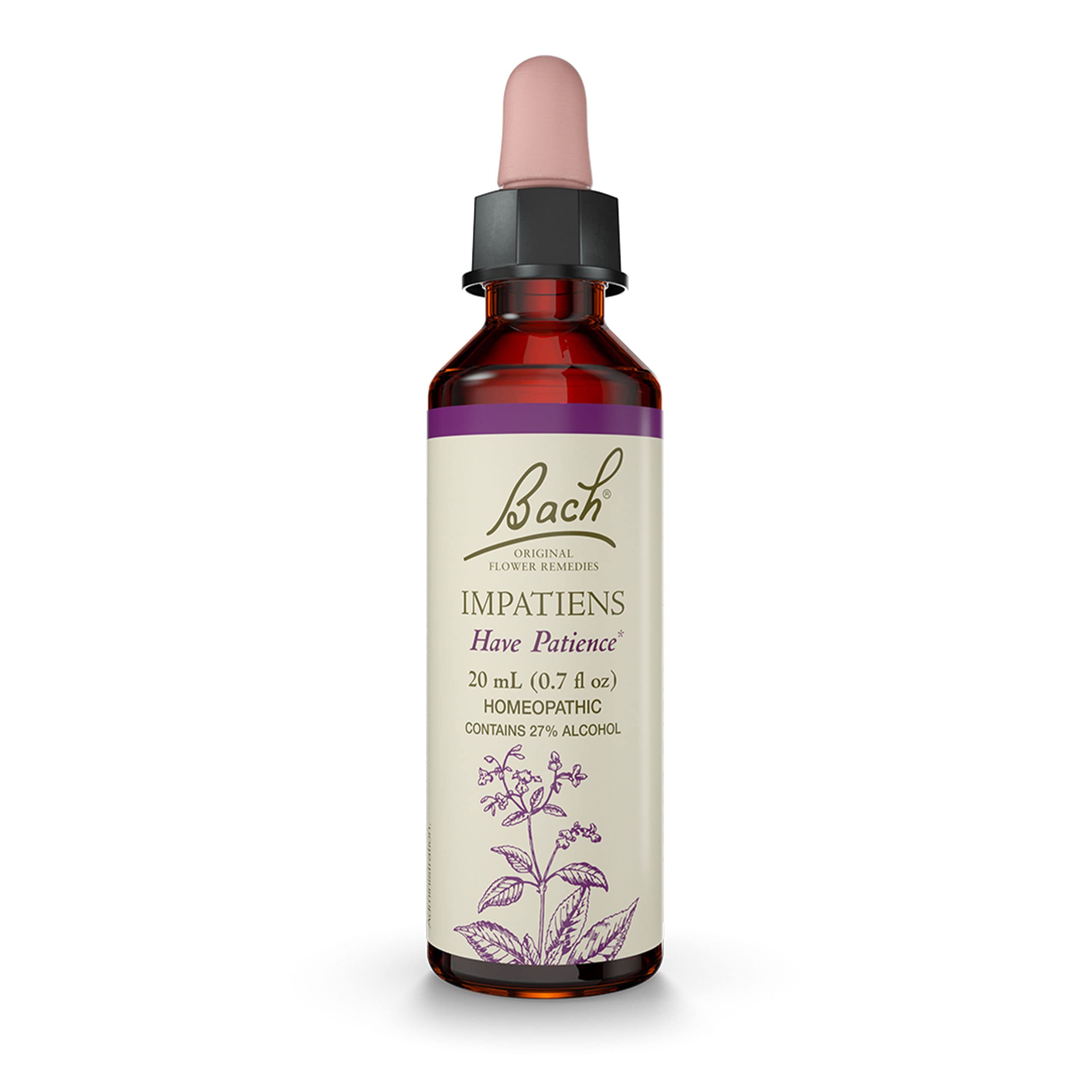 Bach Original Flower Remedies, Impatiens for Patience, Natural Homeopathic Flower Essence, Holistic Wellness, Vegan, 20mL Droppe