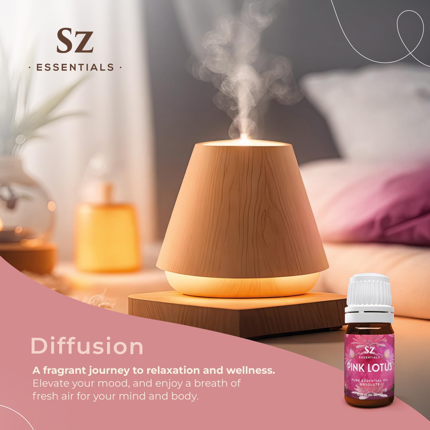 Sz Essentials - Pink Lotus 100% Pure, Essential Natural Oil - Extracted from Nymphaea Nucifera - Divine & Sweet Scent, with Exot