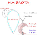 MAIBAOTA Rose Quartz Necklace Healing Crystal Stones Tree Life Wire Wrapped Crescent Moon Phase Pendant Necklace Mothers Day Gif