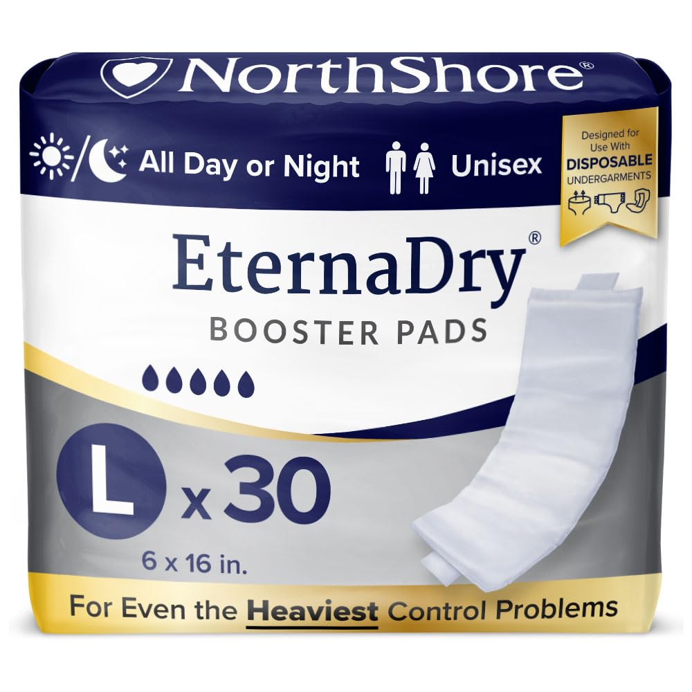 NorthShore EternaDry Booster Pads for Men and Women with Adhesive, Large, Pack/30