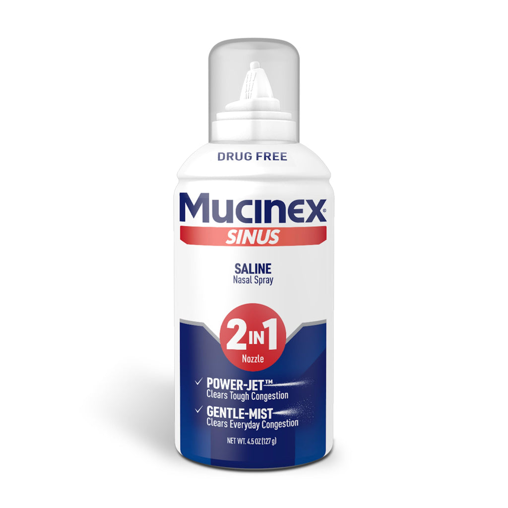 Mucinex Sinus Saline Nasal Spray & Sinus Rinse, Drug-Free, Additive Free, Non-Drowsy Nasal Irrigation with 2-in-1 Jet + Mist Spr