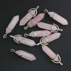 Rose Quartz Crystal 10 PCS Rose Quartz Point Hexagonal Healing Reiki Stone Pendant Bulk for Jewelry Making