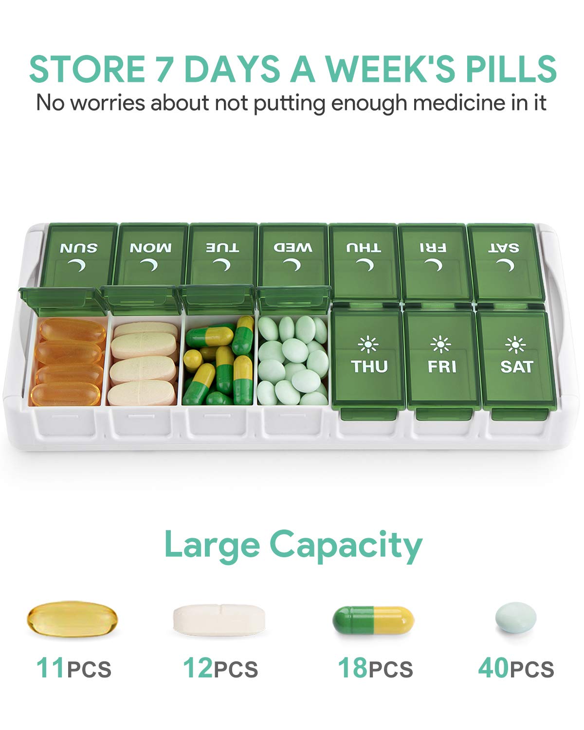 TookMag Weekly Medicine Pill Organizer 2 Times a Day, Easy Fill AM PM Pill Box, Large Capacity Quick-Refill 7 Day Pill Cases for