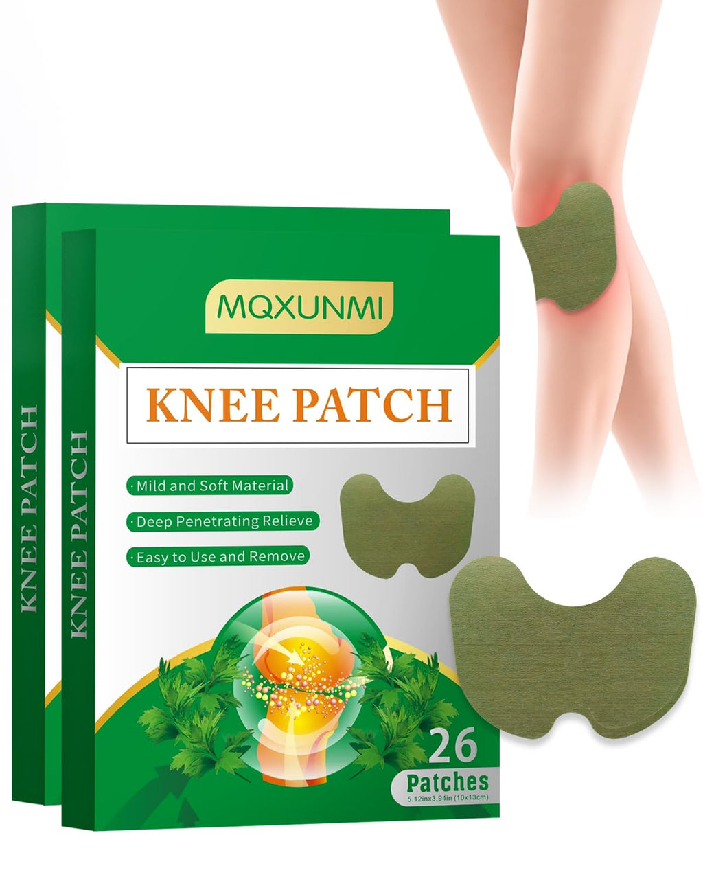 MQXUNMI 52 PCS Knee Patches, Warming Herbal Patches for Joint Patch, 12 Hours Deep Heating Extra Strength Wormwood Extract Stick