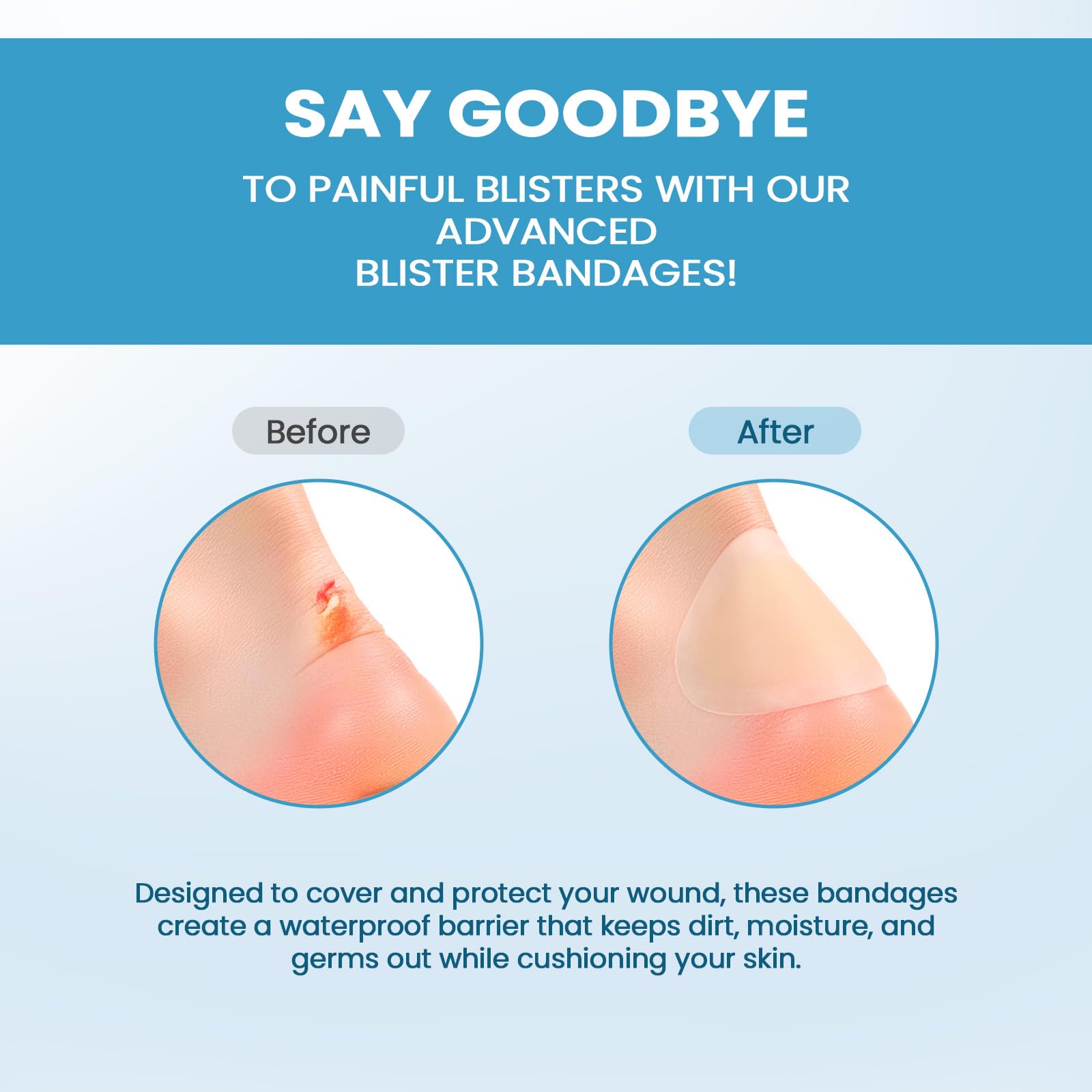 Sumiwish Sumiwish Hydrocolloid Gel Blister Bandages - 22ct for Heel, Toe & Foot - Prevent & Recover Blisters - Water Resistant D