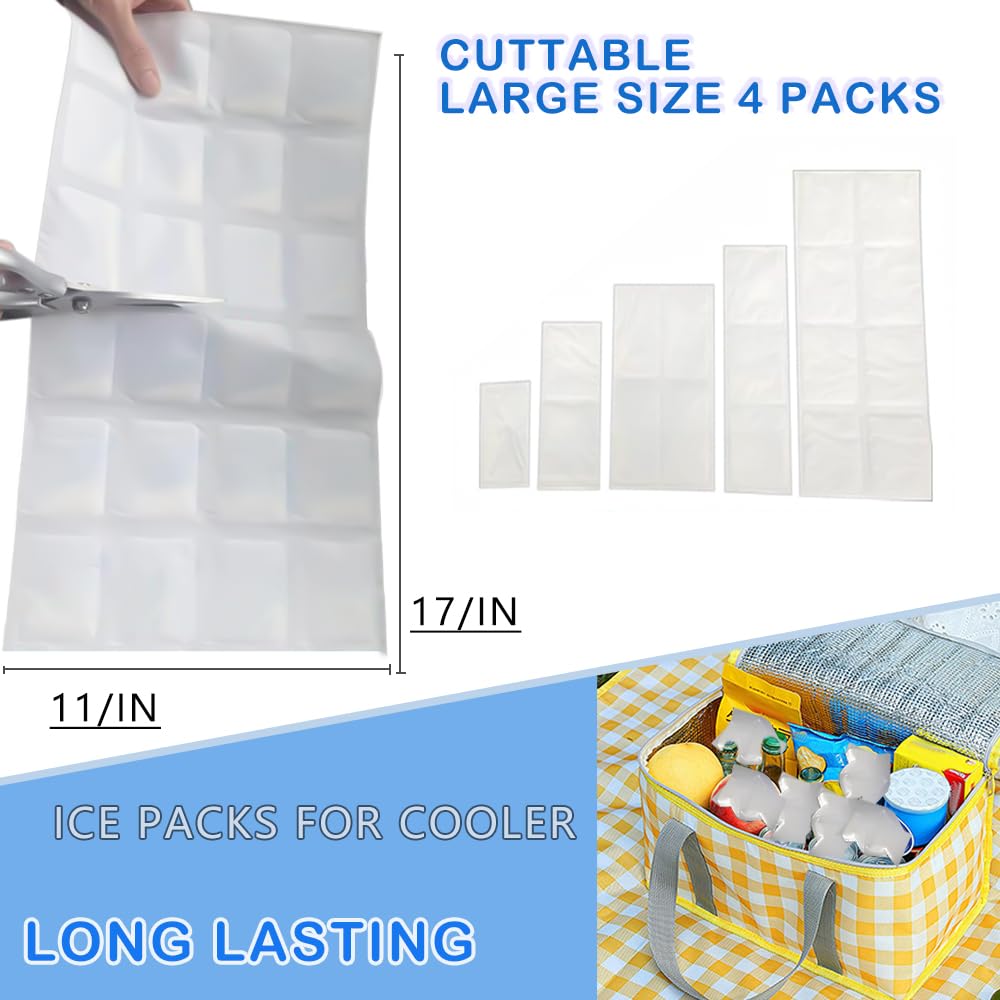 WAQIWARON Ice Sheets for Coolers Reusable - Ice Pack Sheets - 4 Large Flat Freezer Packs for Coolers - 96 Cube Ice Packs for Fle