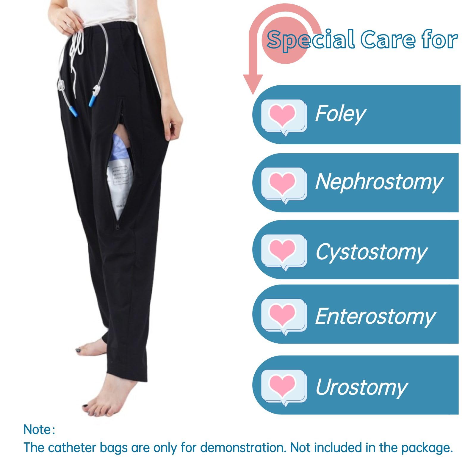 Catheter Leg Bag Pants for Men/Women, Urine Bag Holder Pants with 2 Zippered Side Pockets, Holding 2x2000ml Catheter Bag for Nep