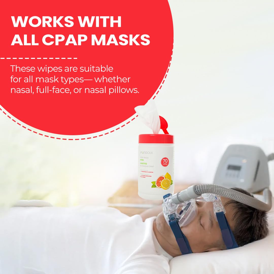 PURDOUX 100% Cotton CPAP Mask Wet Wipes with Grapefruit Lemon Scent, 70 Wipes