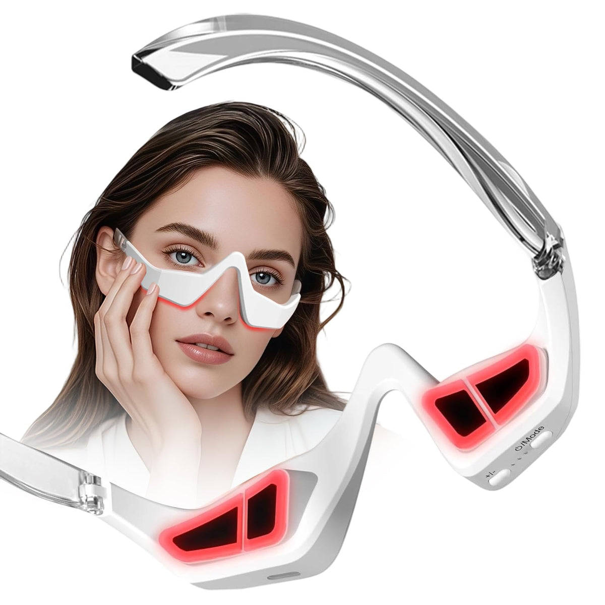 JCOTTON Under Eye Red Light Therapy, 4 Modes Red Light Under Eye Therapy Glasses Microcurrent Eye Massager, For Eye Bags Dark Ci