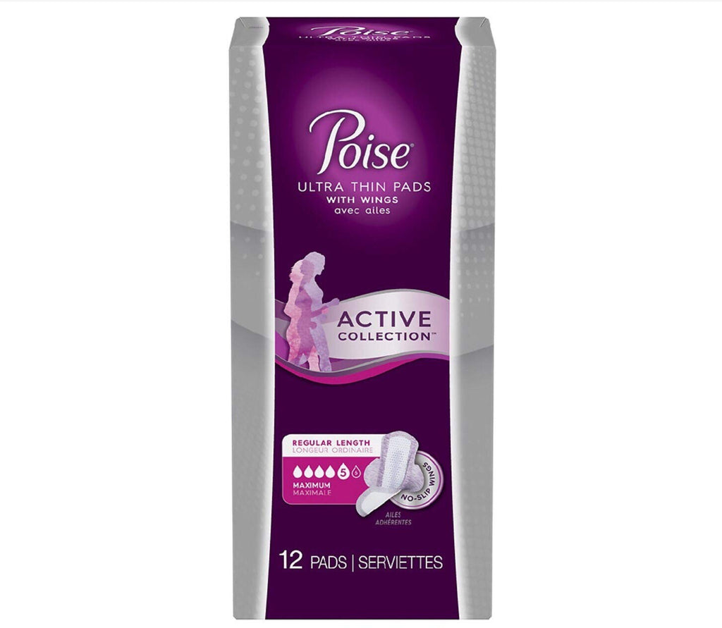 Poise Ultra Thin Pads with Wings Active Collection (Maximum - 12 Pads)