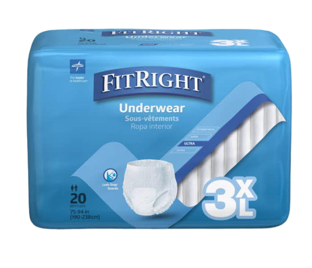 FitRight Adult Incontinence Underwear, Heavy Absorbency, 3X-Large, 75-94 Waist (20 Count, 4 Pack)