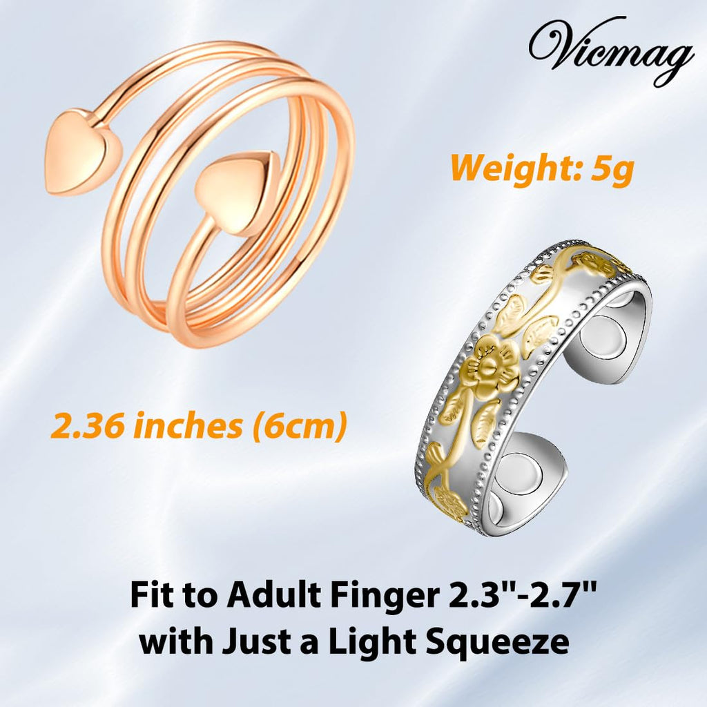 Vicmag Copper Magnetic Ring for Women, Magnetic Rings Ladies Fingers Thumb 100% Solid Pure Copper Jewelry Gift Adjustable(4PCS L