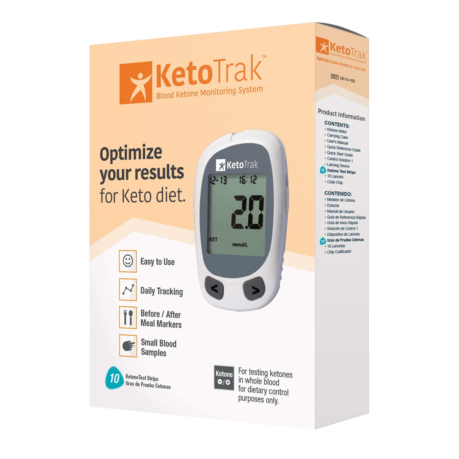 KetoTrak Blood Ketone Testing Kit, 1 Meter, 10 Ketone Strips, 1 Lancing Device, 10 Lancets, Optimize Your Result for Keto Diet b