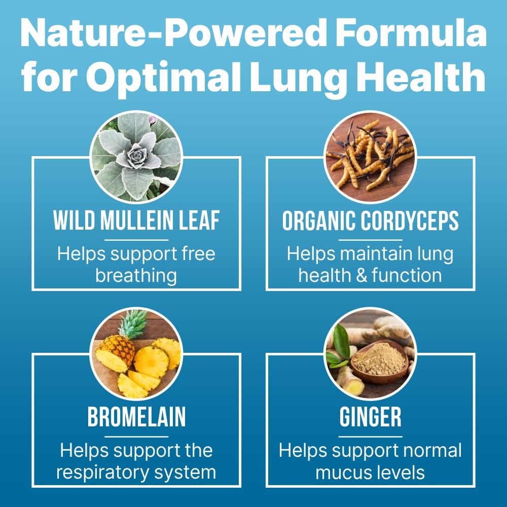 LUNG CLEAR PRO Lung Support Supplement Drops with Wild Mullein Leaf Extract for Lungs and Mucus Relief Support - 2 Fl oz - 6 Bot