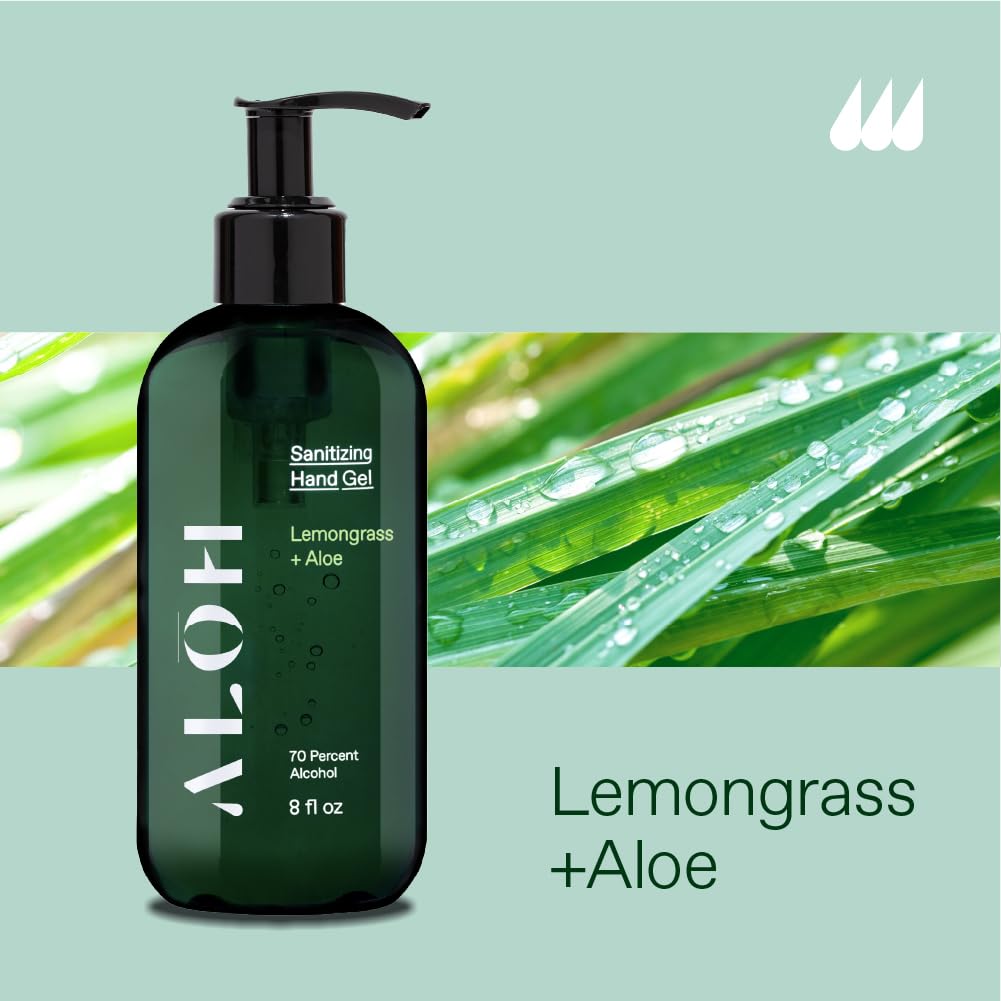 ALOH Sanitizing Hand Gel 2-pack | Lemongrass + Aloe | 70% Alcohol Hydrating Hand Sanitizer Gel with Essential Oil, for Kids & Ad