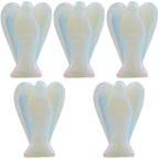 mookaitedecor Set of 5 Opalite Crystal Angel Figurines, 1.5 inch Mini Guardian Angel Statue Carving Pocket Stone Sculpture for H