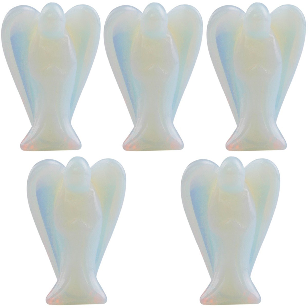 mookaitedecor Set of 5 Opalite Crystal Angel Figurines, 1.5 inch Mini Guardian Angel Statue Carving Pocket Stone Sculpture for H