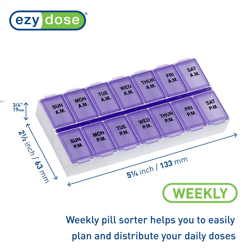 Ezy Dose Weekly (7-Day) AM/PM Pill Organizer, Vitamin Case, and Medicine Box, Medium Compartments, 2 Times a Day, Purple