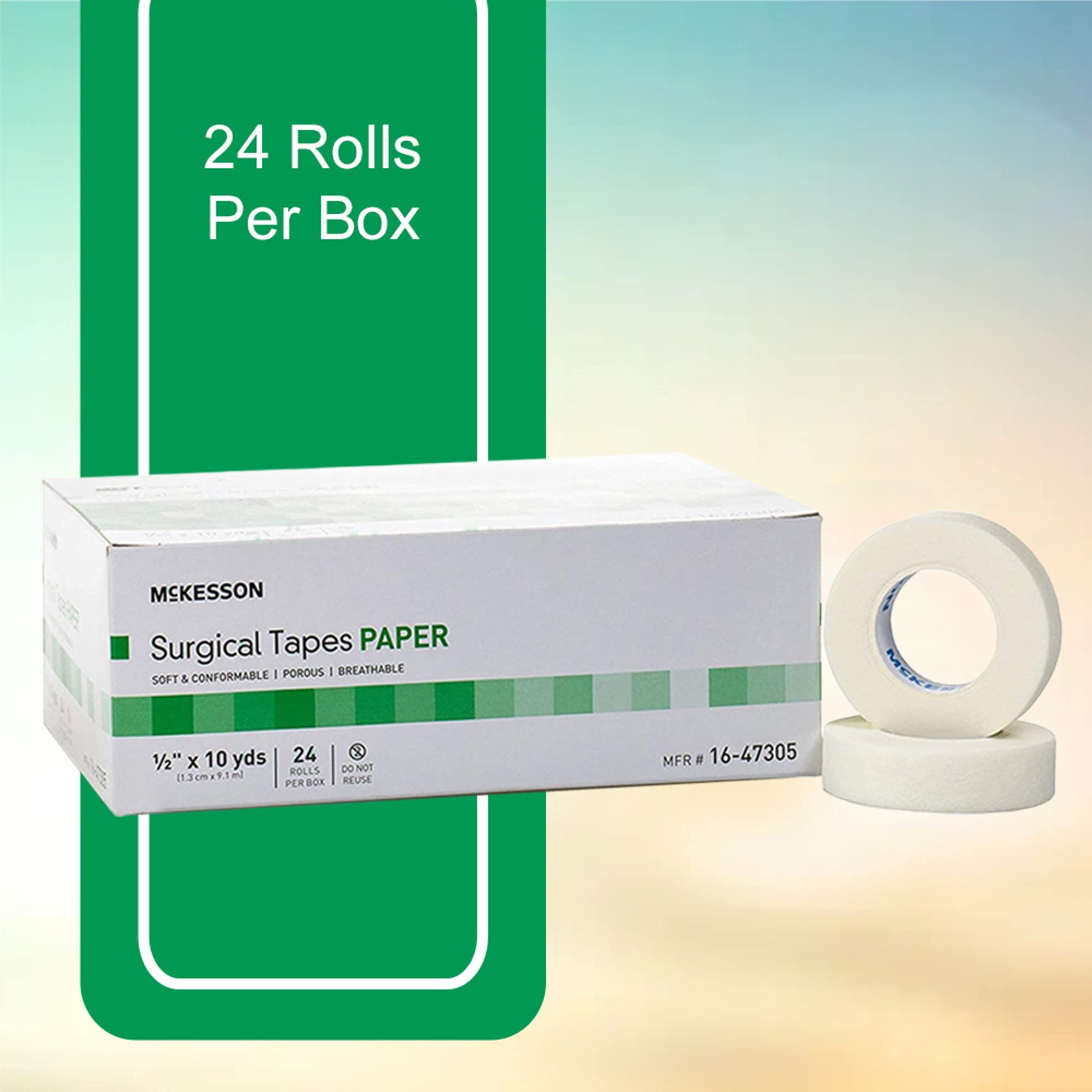 McKesson Surgical Tape, Non-Sterile, Air Permeable Paper, 1/2 in x 10 yd, 24 Count