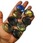 Anaya Agate Labradorite Worry Stone 35-40mm - Healing Thumb Crystal for Anxiety & Stress Relief - Palm Meditation Stone with Vel