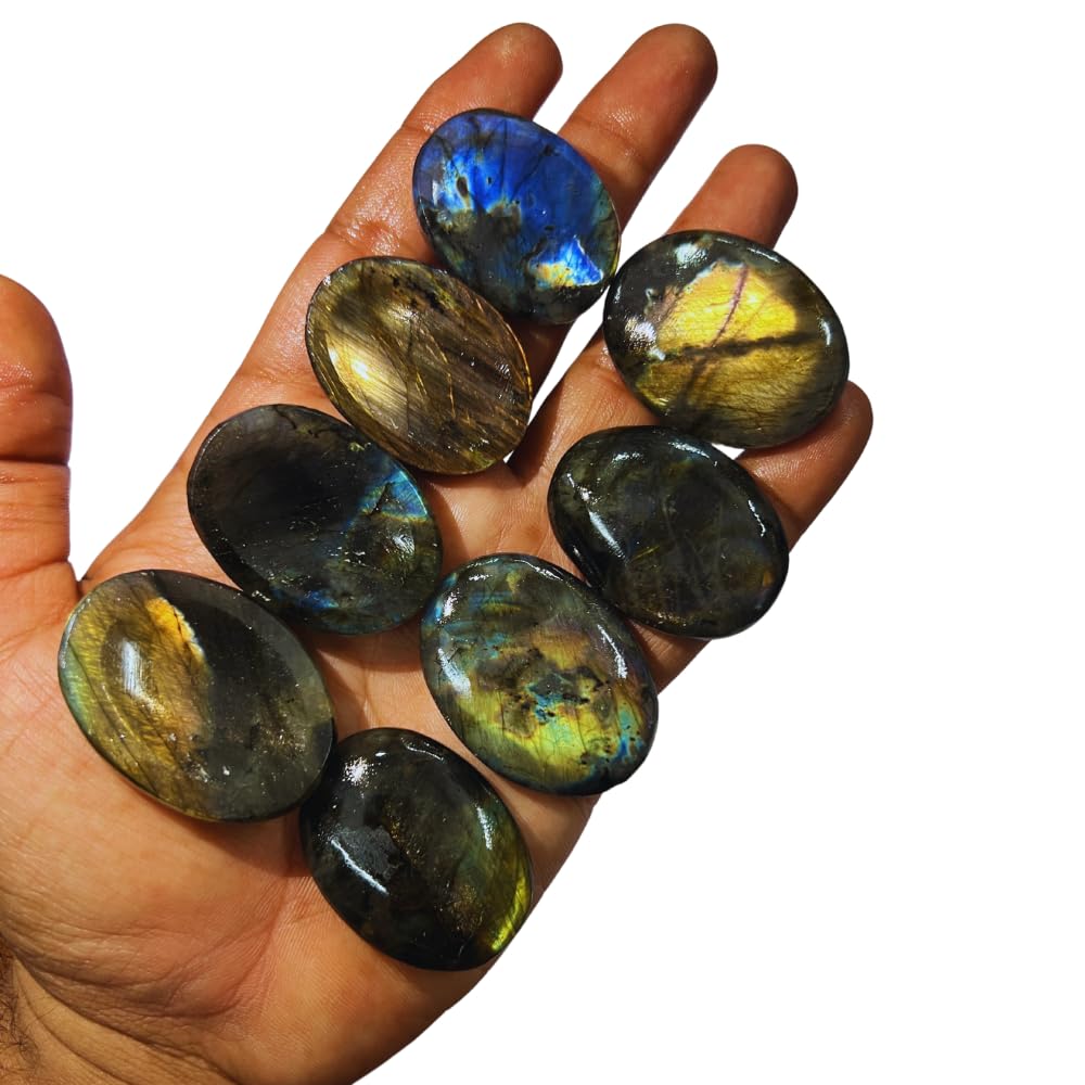 Anaya Agate Labradorite Worry Stone 35-40mm - Healing Thumb Crystal for Anxiety & Stress Relief - Palm Meditation Stone with Vel